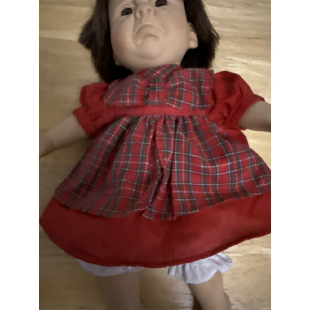 Vtg Gi Go Expressions Baby Dolls Sad Face Bean Bag Red Dress Brunette Girl - Picture 3 of 7